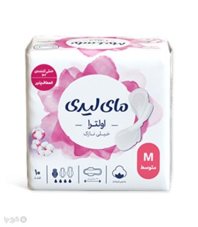 نوار بهداشتی بالدار خیلی نازک کتان مای لیدی مدل Ultra Thin متوسط - بسته 10 عددی
