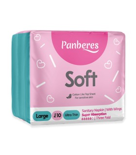 نوار بهداشتی بالدار خیلی نازک کتانی Panberes پنبه ریز بزرگ - بسته 10 عددی