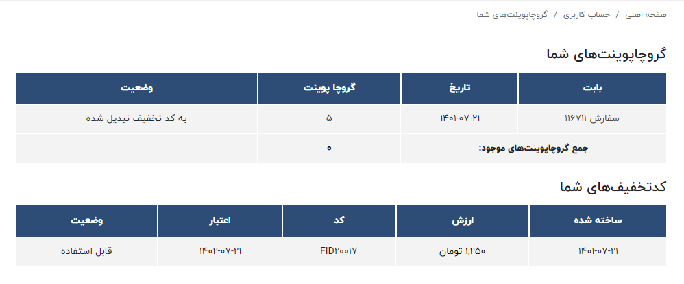 به کد تخفیف تبدیل شده - گروچا پوینت